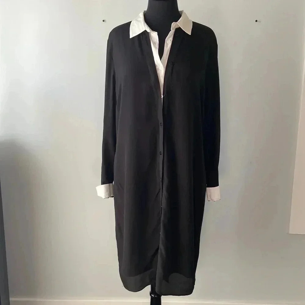 Katherine Barclay |Long Sleeve Silk Blend Shirt Dress